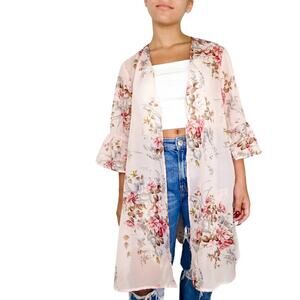 Y2K Shein Pink Floral Kimono Dusty Rose Duster Large Fairycore Coquette